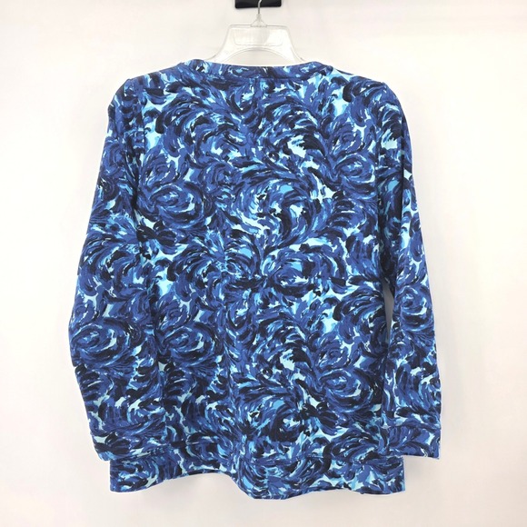 Talbots Women's Blue Swirl Print Long Sleeve Sweatshirt M Zip Sides - Picture 2 of 7